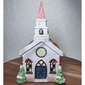 Vtg‎ Americana Porcelain St. Mary's Church Christmas Village Building Light Cord